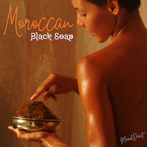 Moroccan Black Soap Blue Nila Natural Beldi Soap with Body Exfoliating Kessa Glove Traditional Hammam Spa Skin Scrub Mitt Savon Noir 200g