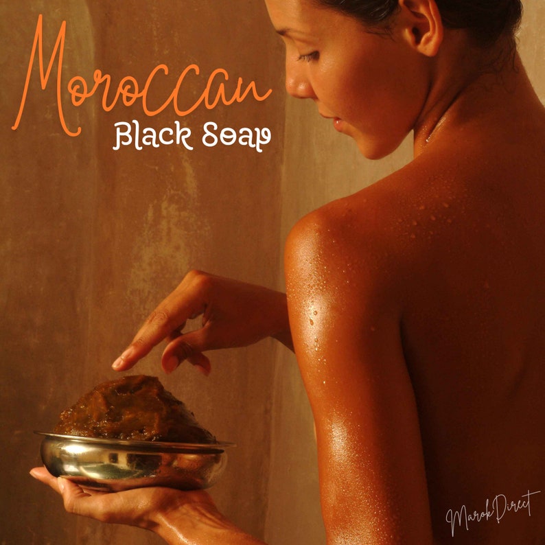 Moroccan Black Soap Blue Nila Natural Beldi Soap with Body Exfoliating Kessa Glove Traditional Hammam Spa Skin Scrub Mitt Savon Noir 200g