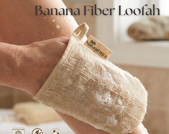 Natural Exfoliating Loofah Sponge - Eco Friendly Banana Fiber Body Scrubber, Vegan Luffa Bath Sponge for Deep Cleansing