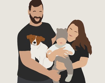 Custom Family Portrait Illustration, Digital Illustration, Family Illustration From Photo, Personalized Family Gifts, Printable Portraits