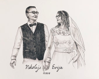 Custom Couple Portrait, Couple Illustration, Personalized Wedding Gift, Custom Wedding Portrait, Anniversary Gift, Wedding Illustration