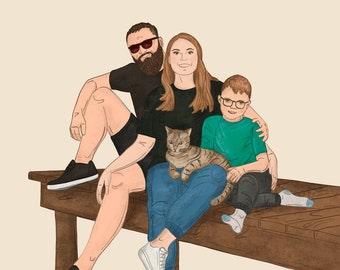 Custom Family Portrait Illustration, Digital Illustration, Family Illustration From Photo, Personalized Family Gifts, Printable Portraits