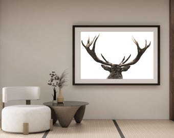 Elk Wall Art Printable: Digital Rustic Alpine Stag Antler Drawing for Cabin Decor