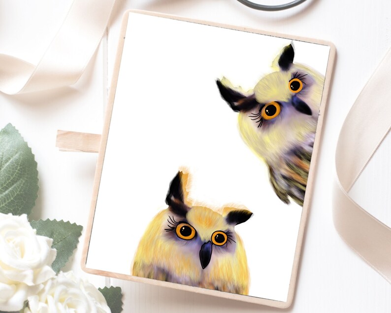 Cute Owl Wall Art Owl Prints Whimsical Owl Art Owl Wall Etsy