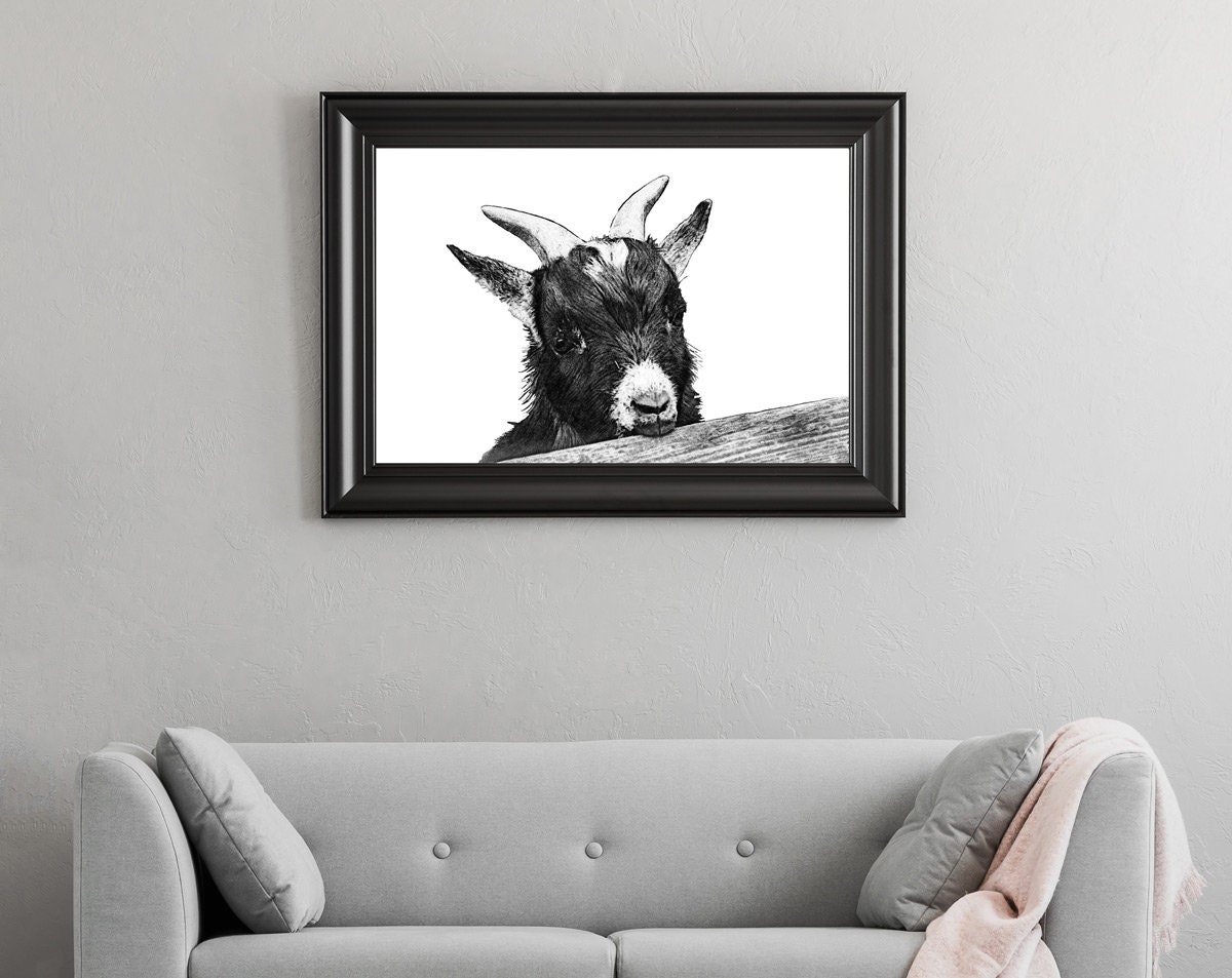 Goat Wall Art, Goat Pencil Drawing, Goat Wall Decor, Goat Wall Print