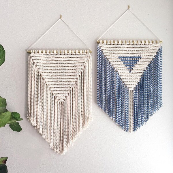 Blue and Beige Macrame Hanging Wall Decor-Wall Decor-Home Decor