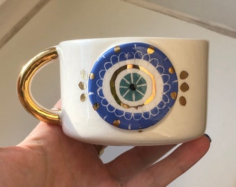 Handmade nazar eye mug for coffee, positive energy gift, protecting eye gift mug, gift for office, home gift, thanksgiving gift