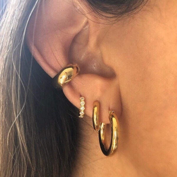 Earcuff stainless steel gold, No Piercing Band Ear Cuff 18k goldplated, handmade chunky earcuff, earcuff earrings