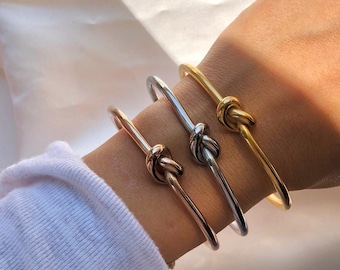 gold plated stainless steel knot bangle| Adjustable Stainless Steel Knot Bracelet|Stainless Steel Bracelet Rose Gold Silver|Gift|Unisex Bracelet