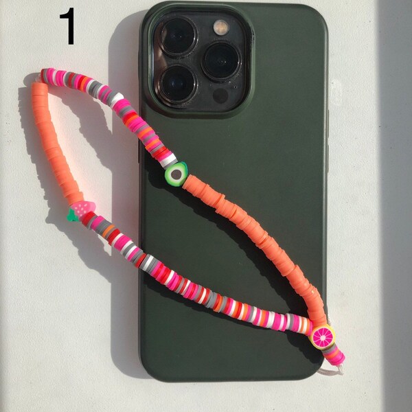 Fimo handy chain colorful handy charm for phone, beach accessoire for phone carrier handmade jewerly Fimo beads chain