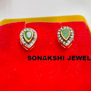 Boucles d'oreilles en argent sterling 925 avec pierres précieuses vertes, design fait main, bijoux en diamants taillés en rose, hauts en argent, cadeau d'anniversaire pour