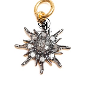 1 Pc Pave Diamond Sun Charm Pendent 925 Sterling Silver Handmade Design Rose Cut Pave Diamond Jewelry Silver Sun Pendent Women Gift For Her