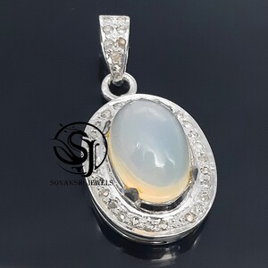 Ethiopian Opal Pendant: Handmade Sterling Silver Pave Diamond Jewelry