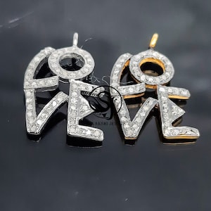 Hermoso colgante con inicial de amor, diseño de diamantes pavé, plata de ley 925, joyería hecha a mano, 21 x 14 mm, dije de diamantes con engaste pavé, regalo.
