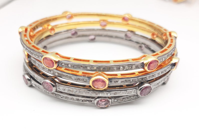 2 pcs Tourmaline Diamond 925 Sterling Silver Handmade Bangle for Woman/'s Victorian Jewelry Bangle Gift For Her Bangle Pave Diamond Bangle.