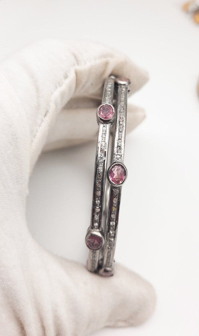 2 pcs Tourmaline Diamond 925 Sterling Silver Handmade Bangle for Woman/'s Victorian Jewelry Bangle Gift For Her Bangle Pave Diamond Bangle.