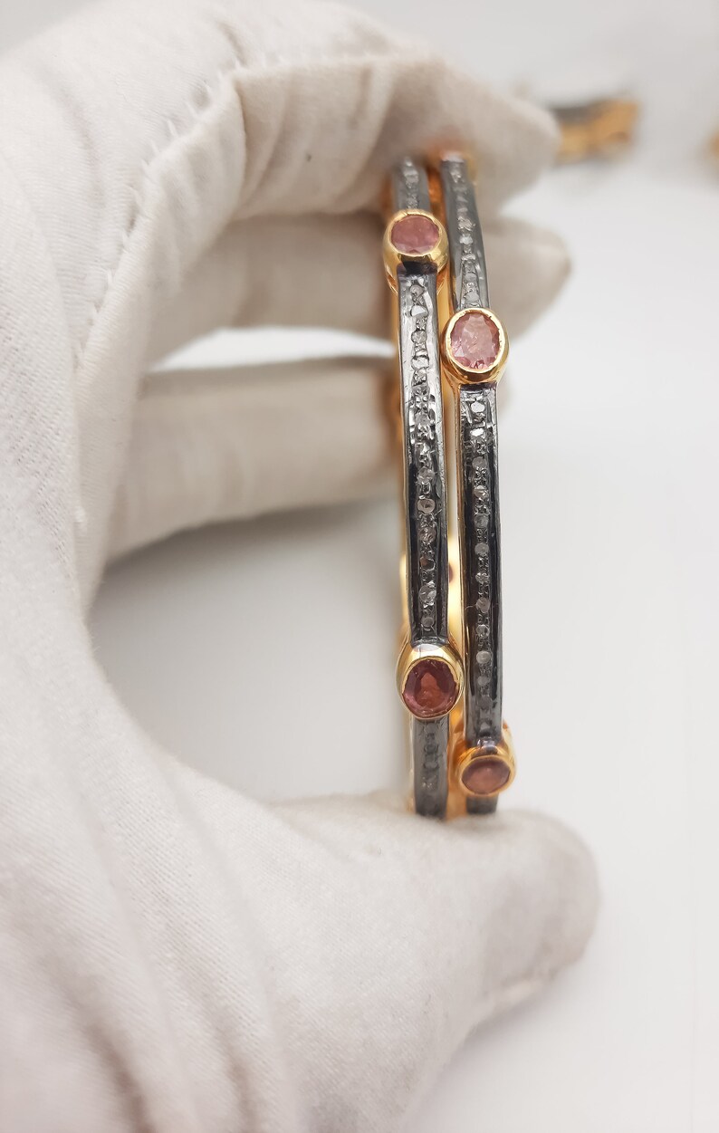 2 pcs Tourmaline Diamond 925 Sterling Silver Handmade Bangle for Woman/'s Victorian Jewelry Bangle Gift For Her Bangle Pave Diamond Bangle.