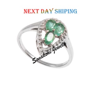 Dainty Emerald Sterling Silver Ring: Natural Gemstone Promise Ring