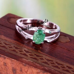 Emerald Engagement Ring: Handmade 925 Sterling Silver Victorian Jewelry