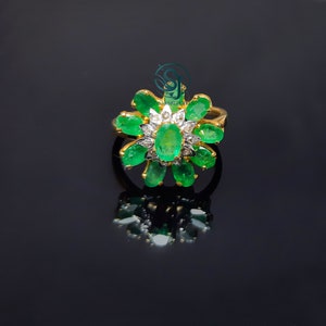 Emerald Diamond Ring: 925 Sterling Silver May Birthstone