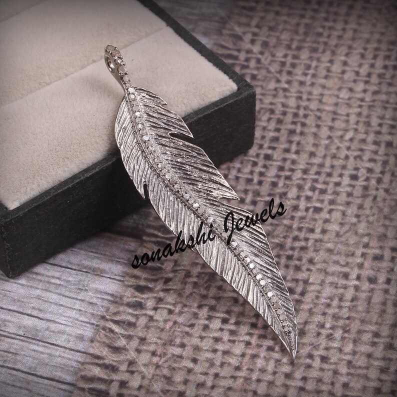Handmade Design Leaf Style Natural Diamond Pendant Necklace, 925 Sterling Silver Anniversary Gift. image 4