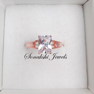 Emerald Cut Wedding Engagement Ring Simulated Diamond Solid 925 Sterling Silver 14k/18k gold Ring Top Cz Ring Cubic Zirconia Ring White CZ