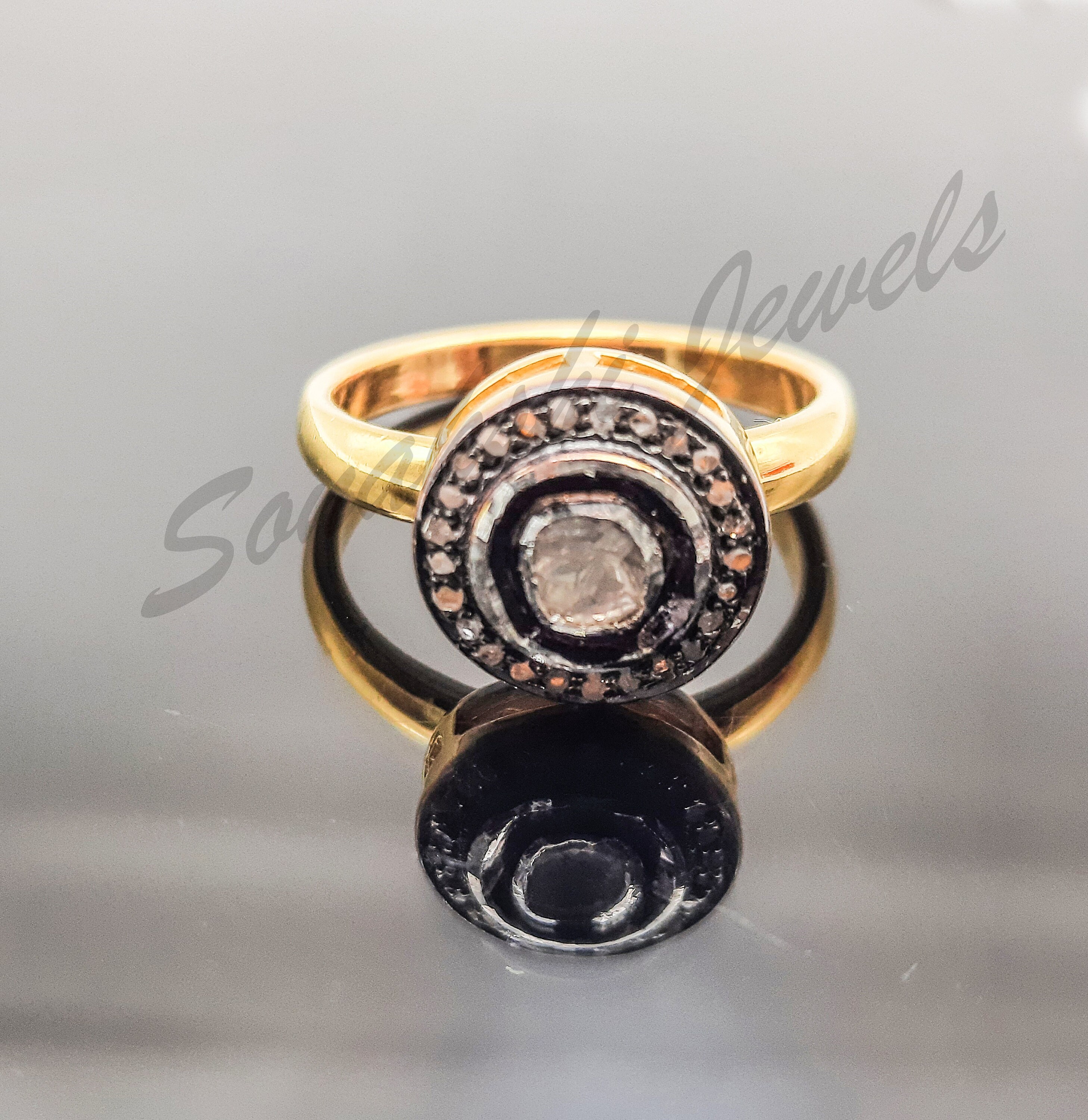 Gorgeous Rosecut Diamond Ring 925 Sterling Silver Handmade Polki Diamond Ring 