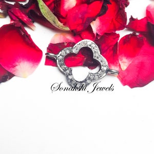 Natural Diamond  Double  ball Charm Bead Connector ,925 Sterling  Silver, Pave Diamond Handmade Design Finish Item Birthday And Anniversary.