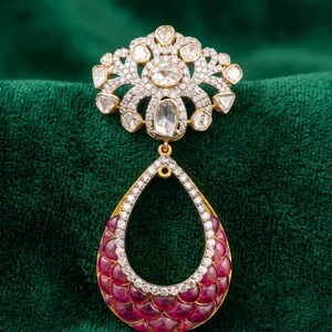 Ruby Gemstone Silver Pendent 925 Sterling Silver Uncut Polki Diamond Pendant