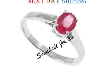 Natural Ruby Sterling Silver Ring - July Birthstone Engagement Ring