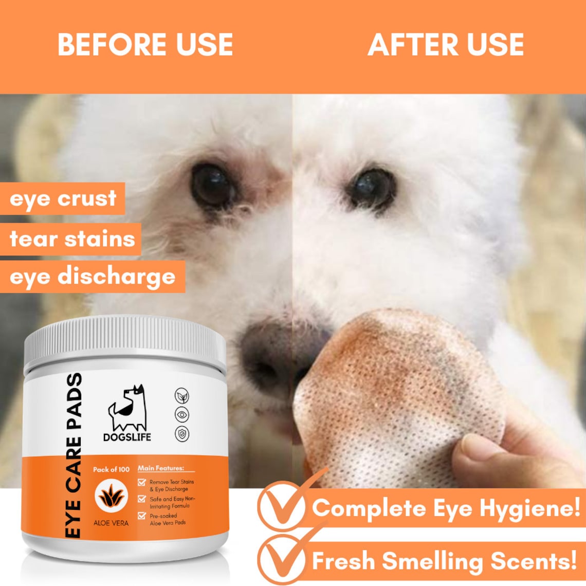 Dog Eye Wipes Remove Tears Stains & Eye Crust Aloe Vera Etsy