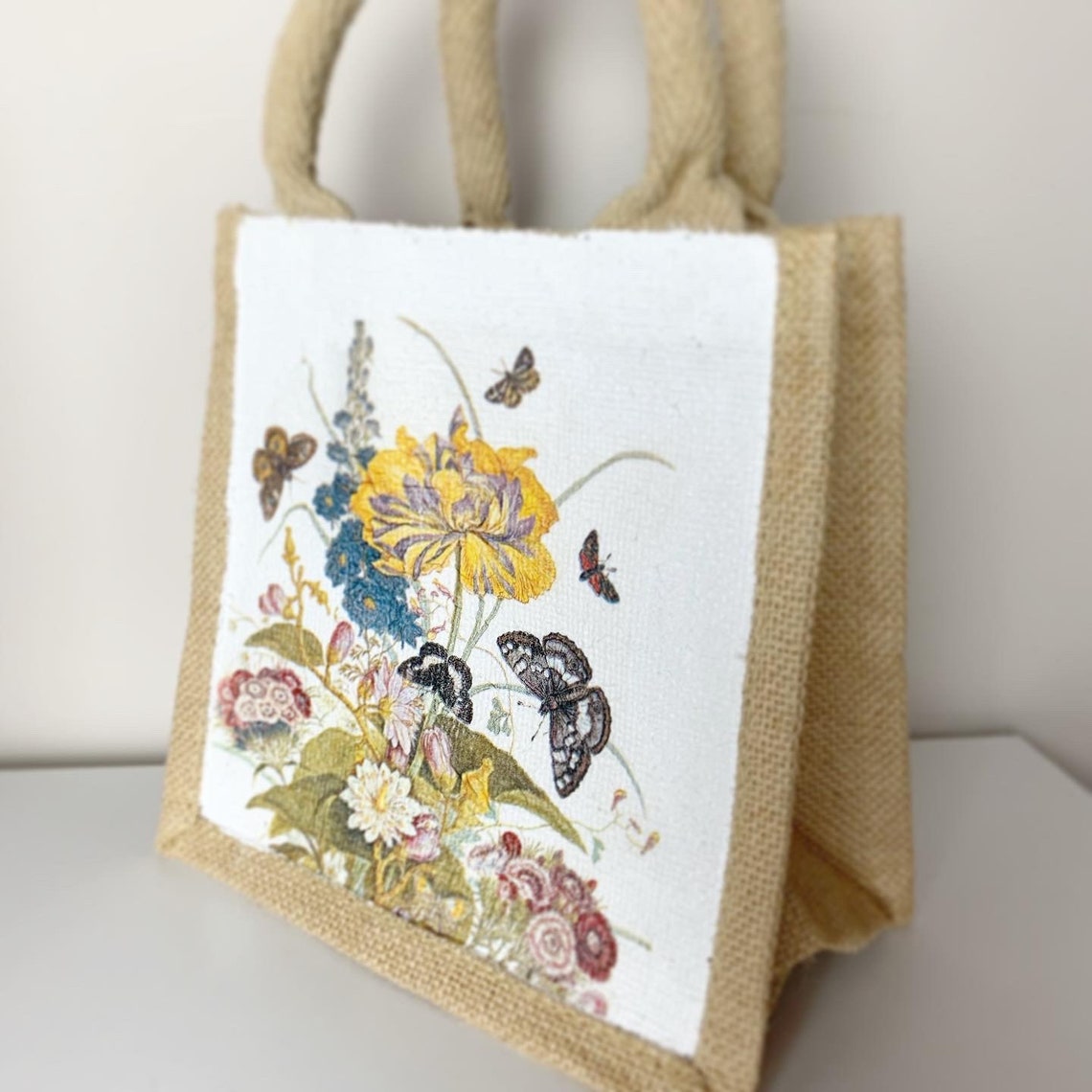 Hand painted and decoupaged Jute bags eco friendly gift and Etsy