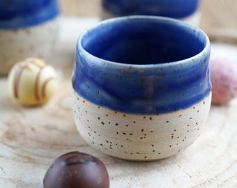hand-made blue cream ceramic mocha espresso mug, diameter 7 cm, height 6 cm, dishwasher safe