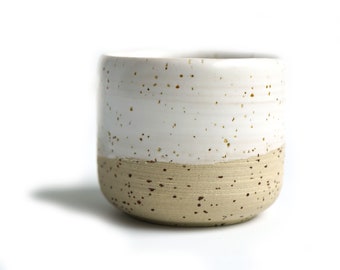 Hand-thrown white cream ceramic mocha espresso mug, 8 cm diameter, 7 cm height, dishwasher safe