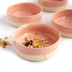 Hand-made pink ceramic bowl, bowl for breakfast cereal, quark, etc. in a modern design, half pink, diameter approx. 13 cm, height approx. 5 cm image 1