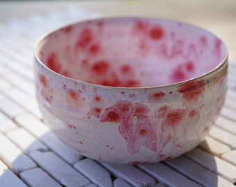 handgetöpferte Keramik  Bowl Schale für Kekse oder Pralinen, etc..  Rosa / Weiß Ø 14 cm Höhe 7,5 cm