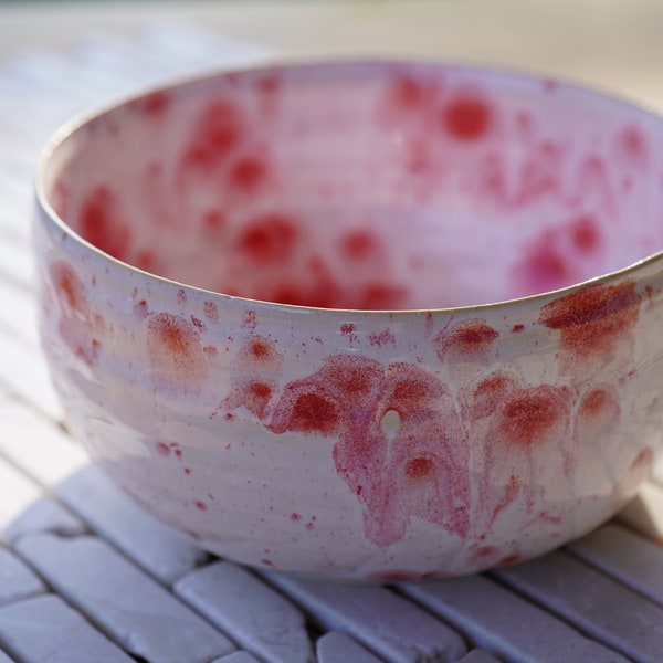 handgetöpferte Keramik  Bowl Schale für Kekse oder Pralinen, etc..  Rosa / Weiß Ø 14 cm Höhe 7,5 cm