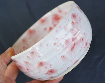 handgetöpferte Keramik  Bowl Schale für Kekse oder Pralinen, etc..  Rosa / Weiß Ø 14 cm Höhe 7,5 cm