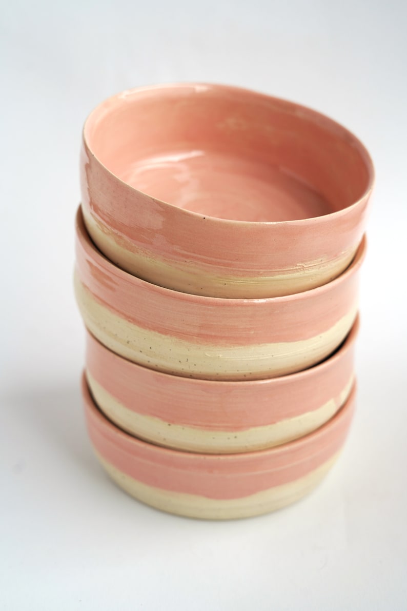 Hand-made pink ceramic bowl, bowl for breakfast cereal, quark, etc. in a modern design, half pink, diameter approx. 13 cm, height approx. 5 cm image 5