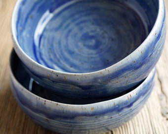 handgetöpferte meerblaue Keramik  Bowl Schale für Frühstücks Müsli, Quark oder Suppe in modernem Design Ø 12 cm Höhe 7 cm