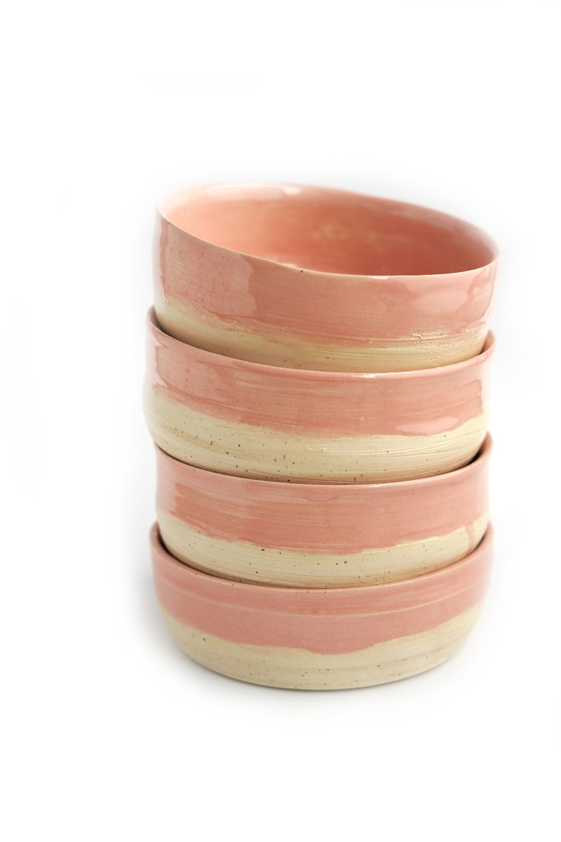 Hand-made pink ceramic bowl, bowl for breakfast cereal, quark, etc. in a modern design, half pink, diameter approx. 13 cm, height approx. 5 cm image 6