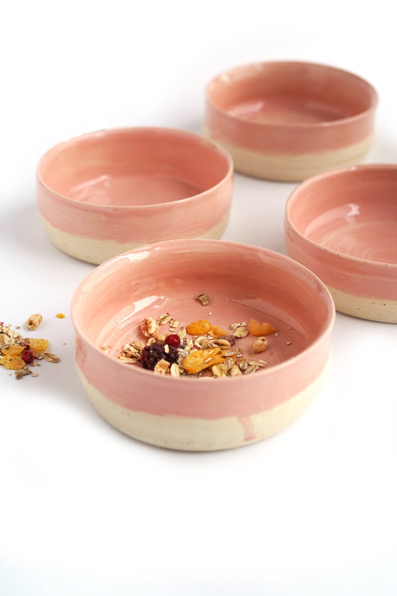 Hand-made pink ceramic bowl, bowl for breakfast cereal, quark, etc. in a modern design, half pink, diameter approx. 13 cm, height approx. 5 cm image 1