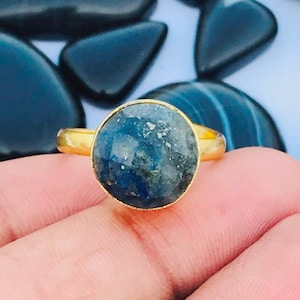 Faceted Lapis Lazuli Adjustable Ring - Gold Plated Ring - Statement Gold Plated Ring - Adjustable Ring Natural Lapis Lazuli 18K Gold Ring