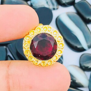 Faceted Garnet Quartz Ring - 18K Gold Plated Adjustable Brass Ring