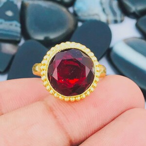 Faceted Garnet Quartz Ring: Adjustable 18K Gold Plated Brass