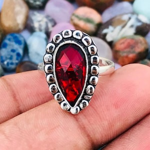 Adjustable Sterling Silver Garnet Ring: Pear Gemstone Statement
