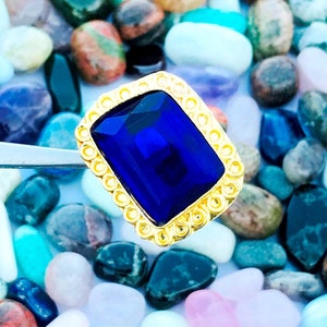 Tanzanite Quartz Adjustable Ring: 18K Gold Plated Brass, Octagon Shape