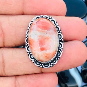 Adjustable Ring Sunstone 92.5 Sterling Silver Ring - Sunstone Adjustable Ring - Statement Silver Ring - Sunstone Gemstone Silver Ring