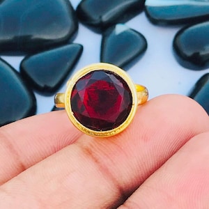 Faceted Garnet Quartz Ring - 18K Gold Plated Brass - Adjustable Size