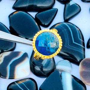 Adjustable Ring Natural Lapis Lazuli 18K Gold Ring - Faceted Lapis Lazuli Adjustable Ring - Gold Plated Ring - Statement Gold Plated Ring